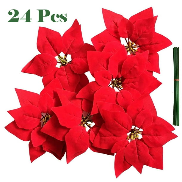 3 Pieces Red Artificial Poinsettia Stem 